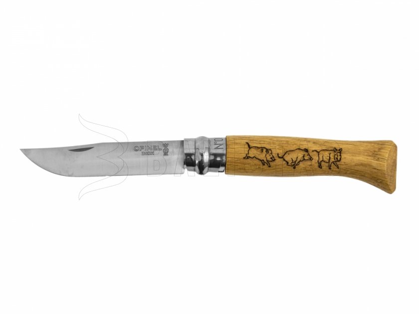 Messer Opinel 8 Klappmesser Inox Buche Motiv Keiler