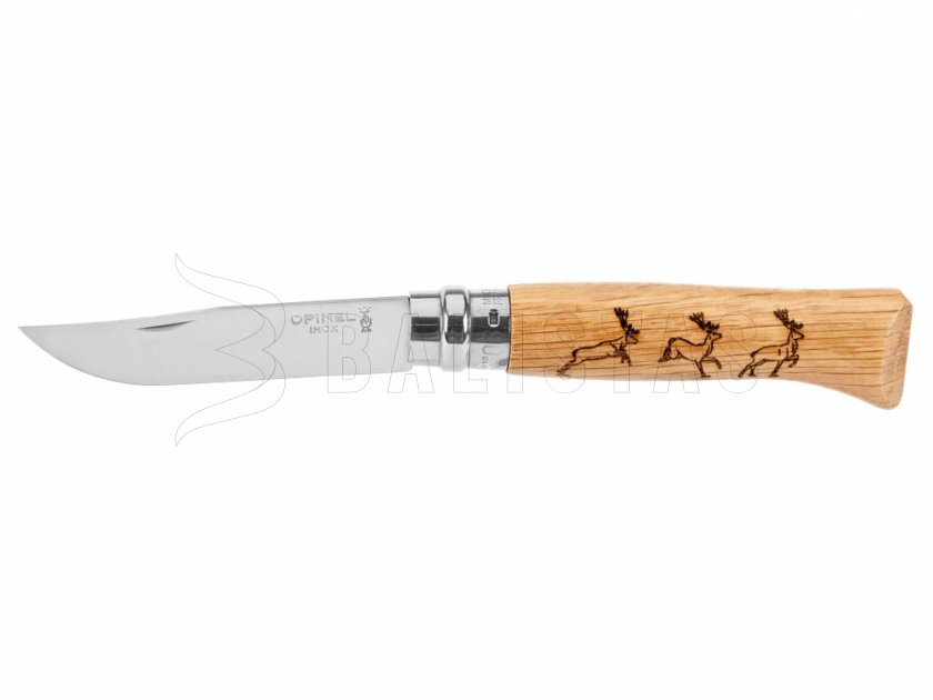Messer Opinel 8 Klappmesser Inox Buche Motiv Hirsch