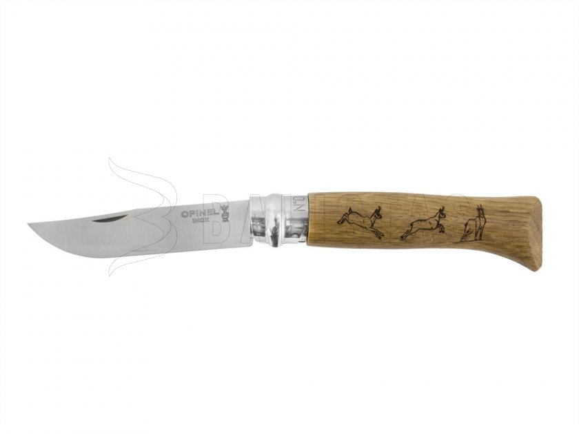 Messer Opinel 8 Klappmesser Inox Buche Motiv Gämse