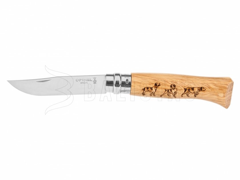 Messer Opinel 8 Klappmesser Inox Buche Motiv Hund