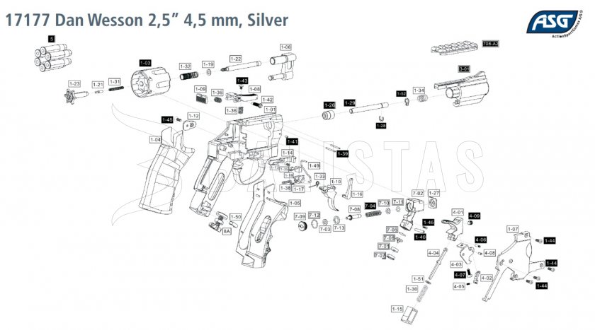 Luftrevolver ASG Dan Wesson 2,5" für Diabolos 4,5mm
