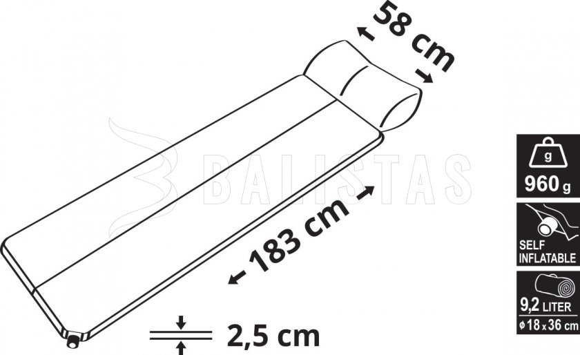 Selbstaufblasende Isomatte Cattara Navy 2,5cm mit Kissen