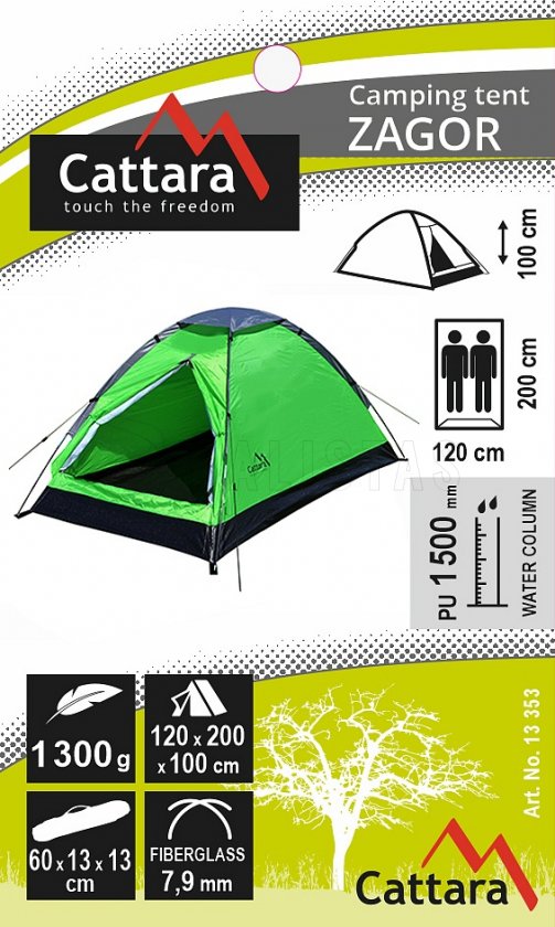 Zelt ZAGOR für 2 Personen 200x120x100 cm PU1500mm