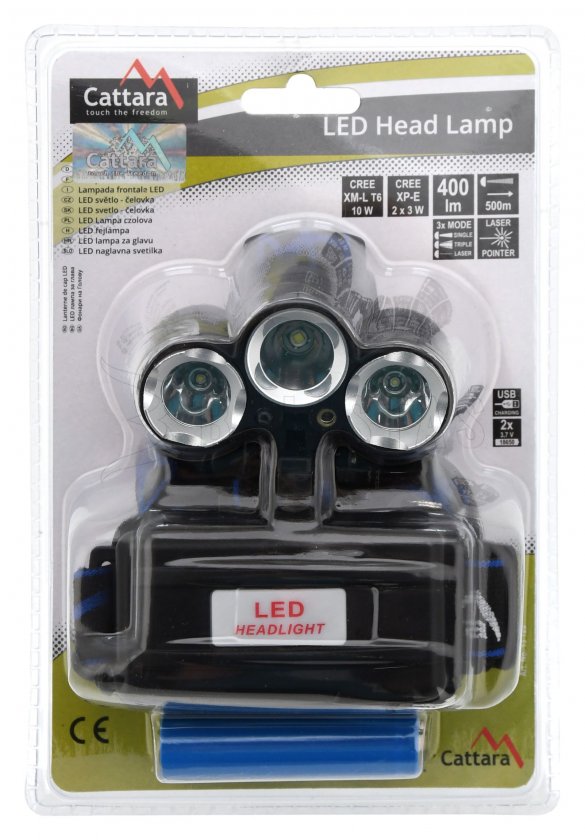 Stirnlampe LED 400lm (1x XM-L+2x XP-E)