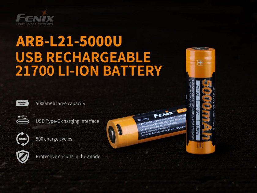 Wiederaufladbare Batterie Fenix 21700 5000 mAh mit USB-C (Li-Ion)