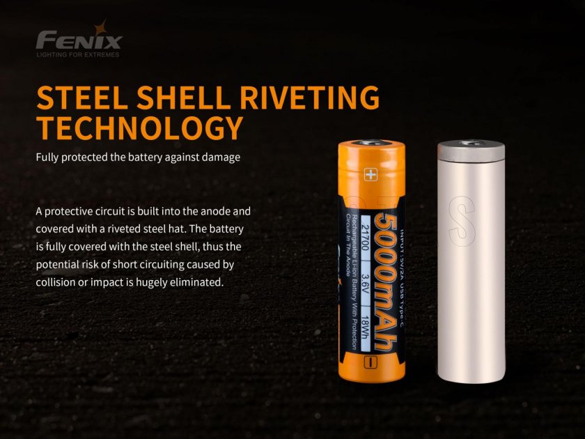 Wiederaufladbare Batterie Fenix 21700 5000 mAh mit USB-C (Li-Ion)