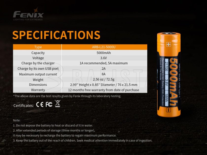 Wiederaufladbare Batterie Fenix 21700 5000 mAh mit USB-C (Li-Ion)