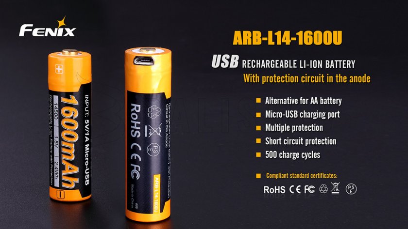 Wiederaufladbare USB AA Batterie Fenix ARB-L14-1600U