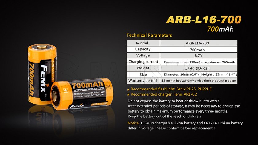 Wiederaufladbare Batterie Fenix RCR123A/16340 (Li-Ion)