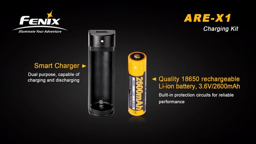 USB-Ladegerät Fenix ARE-X1 + 18650 (2600 mAh)