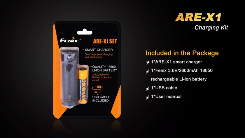 USB-Ladegerät Fenix ARE-X1 + 18650 (2600 mAh)