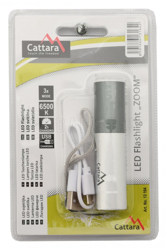 Kompakte LED-Taschenlampe Cattara 120lm ZOOM wiederaufladbar SILVER