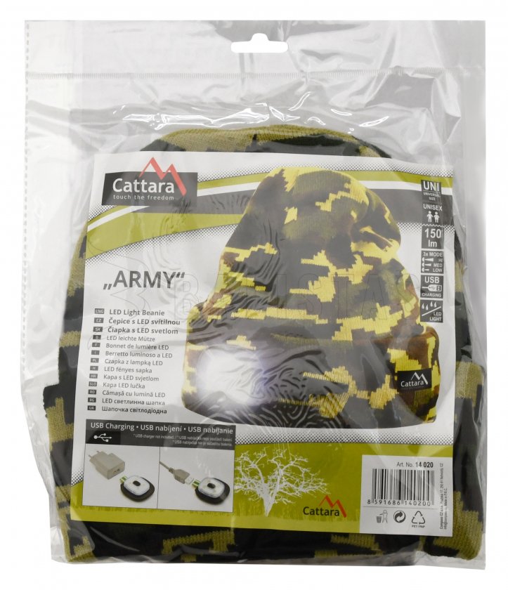 Mütze ARMY mit LED-Lampe USB aufladbar